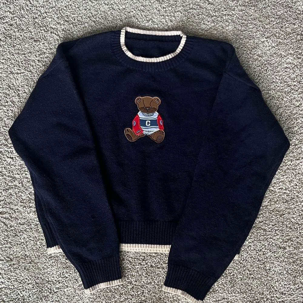 Navy Blue Sweater with Bear Design